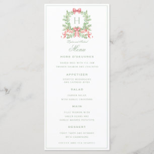 Christmas Wreath Candy Cane Bow Monogram Wedding  Menu
