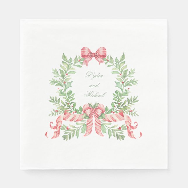 Christmas Wreath Candy Cane Bow Napkin (Front)