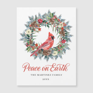 Christmas Wreath Cardinal Holiday Magnetic Card