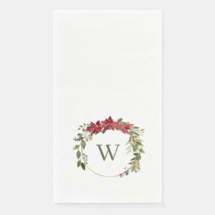Christmas Wreath Classic Monogram Paper Guest Napkin