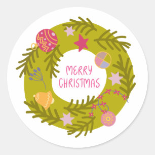 Christmas wreath classic round sticker