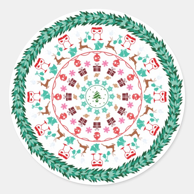 Christmas Wreath Classic Round Sticker (Front)