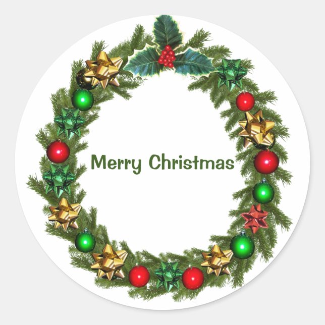 Christmas Wreath Classic Round Sticker (Front)