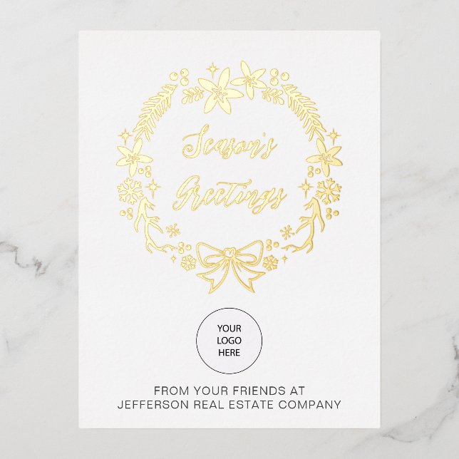 Christmas Wreath Company Logo Business   Foil Holiday Postcard (Front)
