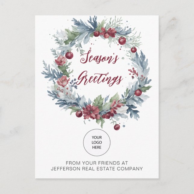 Christmas Wreath Company Logo Business   Holiday Postcard (Front)