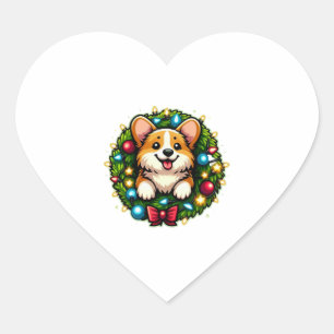 Christmas Wreath Corgi Classic T-Shirt Heart Sticker