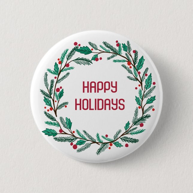 Christmas Wreath CUSTOM Hand Drawn Holiday 6 Cm Round Badge (Front)