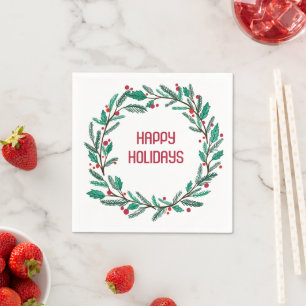Christmas Wreath CUSTOM Hand Drawn Holiday Napkin