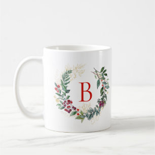 Christmas Wreath Custom Monogram Coffee Mug