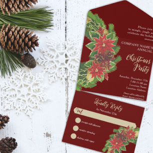 Christmas Wreath Dark Red Company Holiday Party All In One Invitation