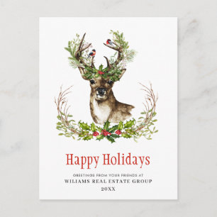 Christmas Wreath Deer Holiday Corporate Greeting Postcard