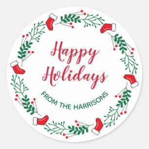 Christmas Wreath Design Sticker Label