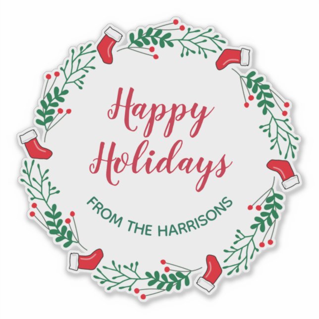  Christmas Wreath Design Sticker Label (Front)