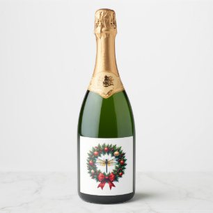 Christmas Wreath Dragonfly Sparkling Wine Label
