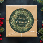 Christmas Wreath Elegant Festive Green Botanical Classic Round Sticker<br><div class="desc">This luxurious Christmas Wreath Elegant Festive Green Botanical Classic Round Sticker effortlessly combines the timeless charm of holiday greenery with a trendy twist, making it the perfect accent for your festive decor. The variety of shapes allows you to add a touch of glamour to your Christmas party favours and gifts,...</div>