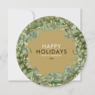 Christmas Wreath Elegant Gold Modern Typographic Holiday Card