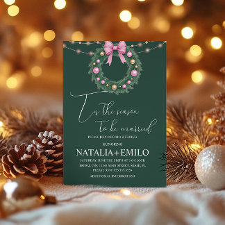 Christmas Wreath Elegant Holiday Pink Wedding  Invitation