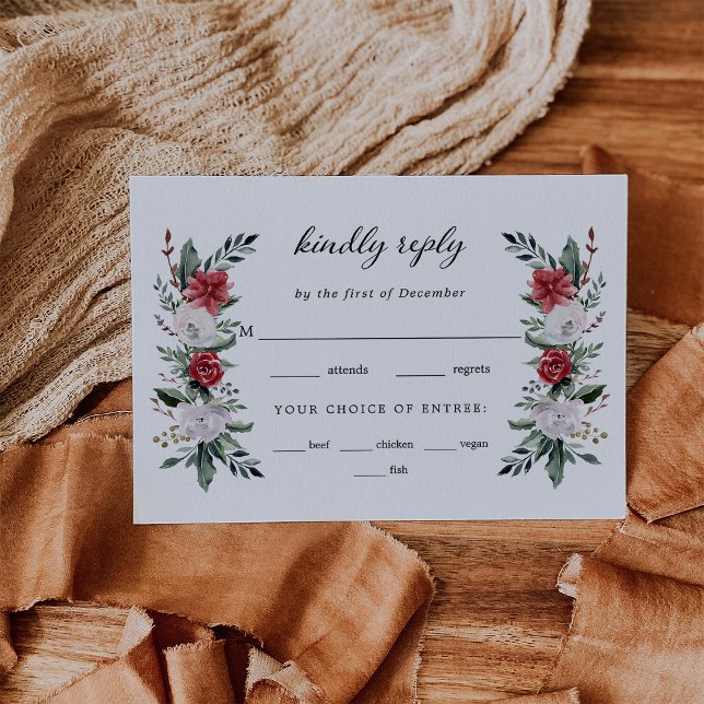 Christmas Wreath | Elegant Holiday Wedding Entrée  RSVP Card (Creator Uploaded)