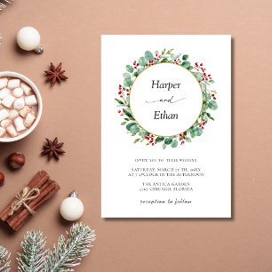 Christmas Wreath Elegant Minimal Clean Wedding Invitation