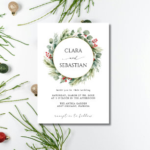 Christmas Wreath Elegant Minimal Modern Wedding Invitation
