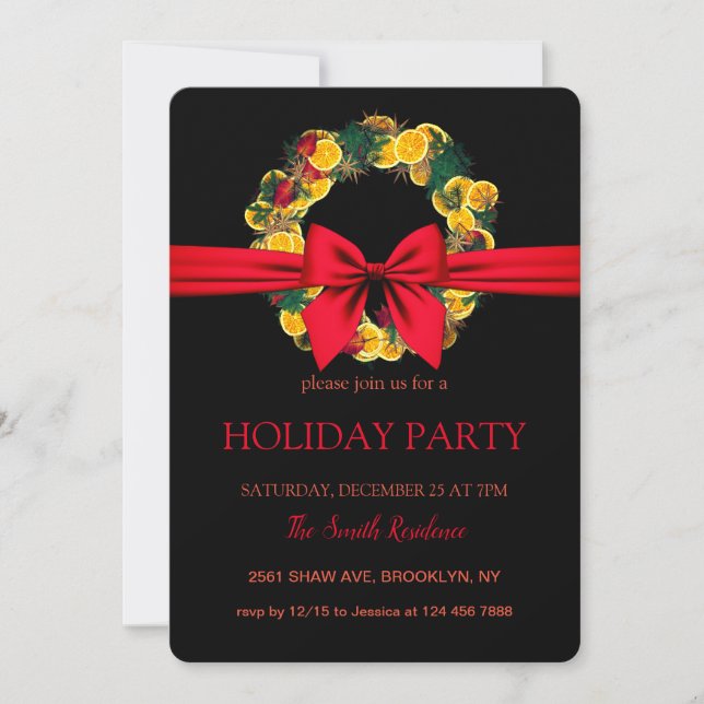 Christmas  Wreath Elegantly Chic Invitation (Front)