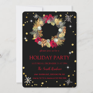 Christmas  Wreath Elegantly Chic Invitation