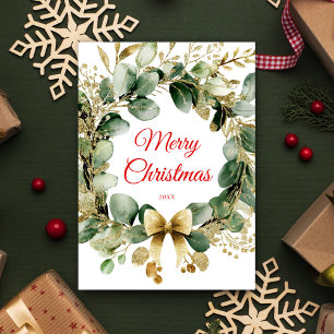 Christmas Wreath Eucalyptus Greenery Elegant Holiday Card