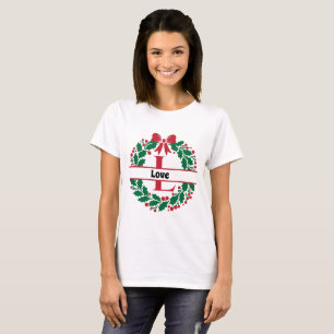 Christmas wreath Family Matching Name letter J T-Shirt