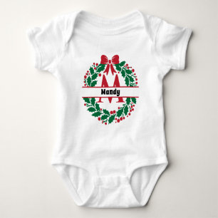 Christmas wreath Family Matching Name letter M Baby Bodysuit