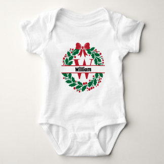 Christmas wreath Family Matching Name letter W Baby Bodysuit
