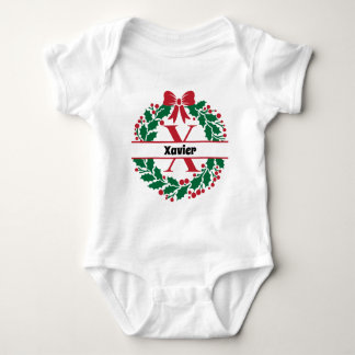 Christmas wreath Family Matching Name letter X Baby Bodysuit