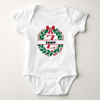 Christmas wreath Family Matching Name letter Z Baby Bodysuit