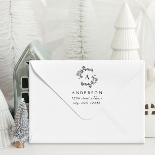 Christmas Wreath Family Monogram Address Rubber Stamp