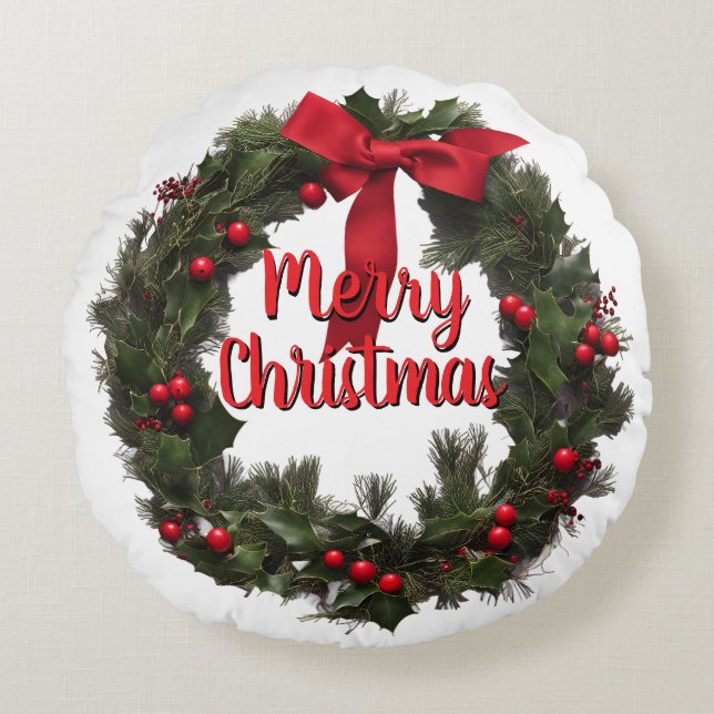 CHRISTMAS WREATH Fleece Blanket Round Cushion (Front)