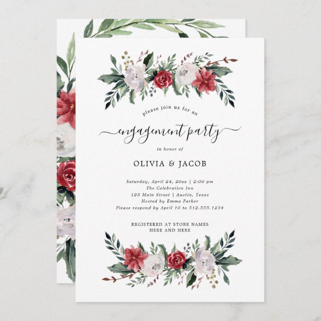 Christmas Wreath | Floral Holiday Engagement Party Invitation (Front/Back)