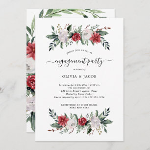Christmas Wreath   Floral Holiday Engagement Party Invitation