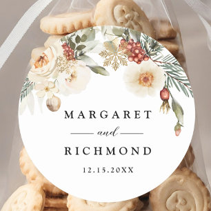 Christmas Wreath Floral Winter Wedding Classic Round Sticker