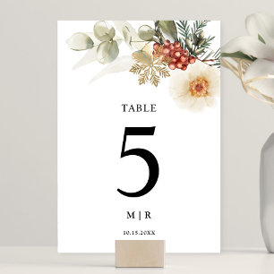 Christmas Wreath Floral Winter Wedding Table Number