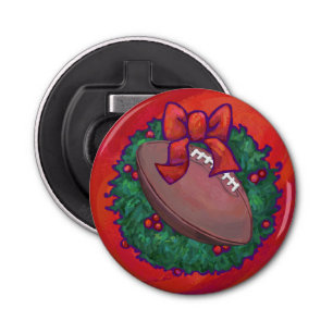 Christmas Wreath Football on Red Bottle Opener