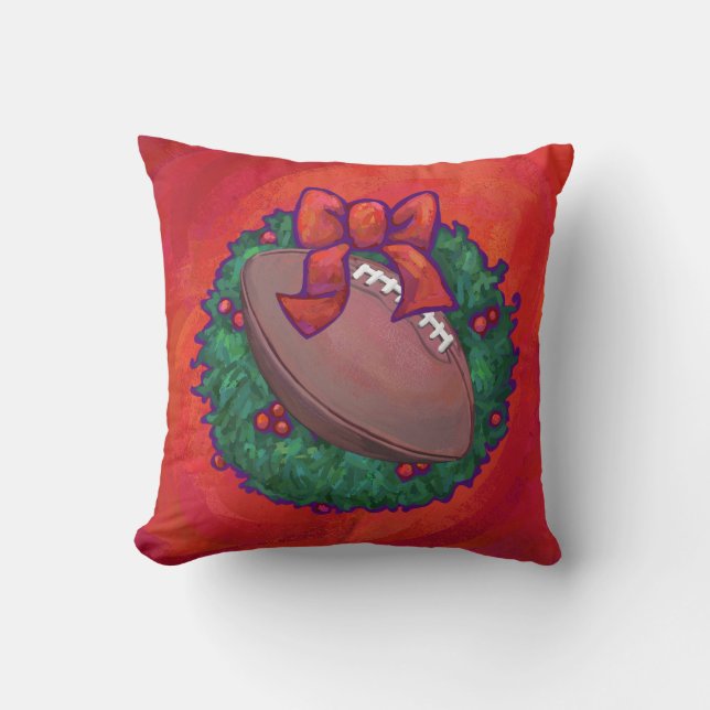 Christmas Wreath Football on Red Cushion (Front)