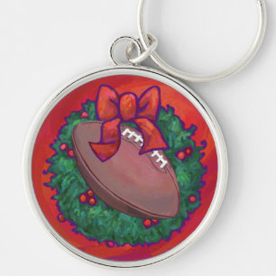 Christmas Wreath Football on Red Key Ring