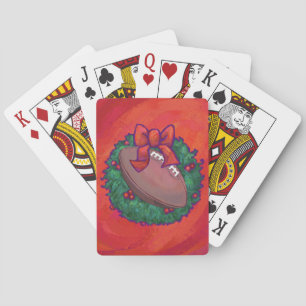 Christmas Wreath Football on Red Playing Cards