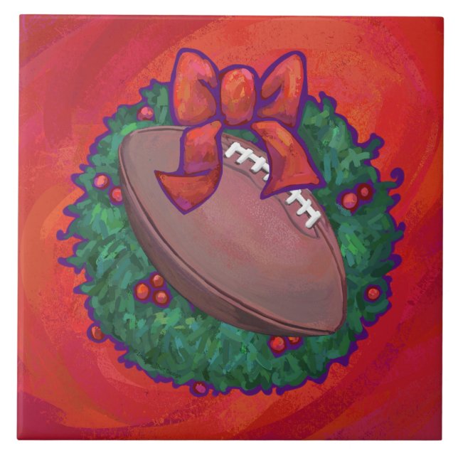 Christmas Wreath Football on Red Tile (Front)
