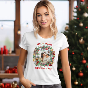 Christmas Wreath Frame Family Photo Template T-Shirt