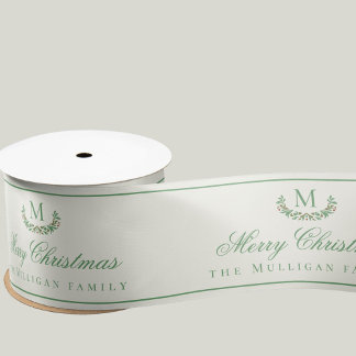 Christmas Wreath Gift Ribbon | Custom Monogram Satin Ribbon