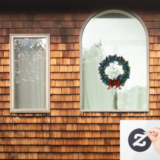 Christmas Wreath Ginger Jars  Window Cling (Home Window)