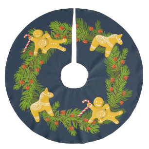 Christmas Wreath & Gingerbread Cookies Holiday Brushed Polyester Tree Skirt