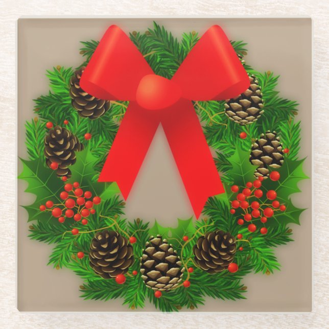 Christmas Wreath Glass Coaster (Front)
