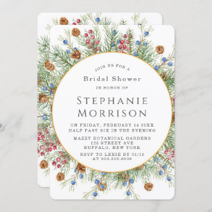 Christmas Wreath Gold Geometric Bridal Shower Invitation