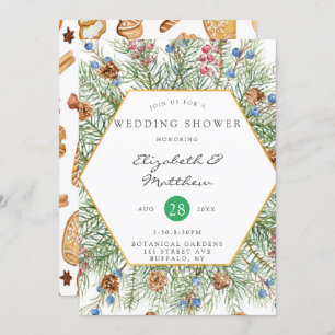 Christmas Wreath Gold Wedding Shower Invitation